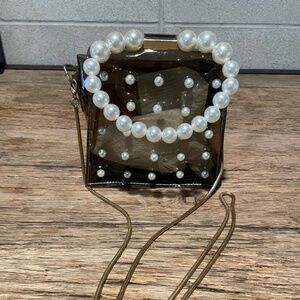 NWOT-Charcoal pearl handbag with brass/gold strap